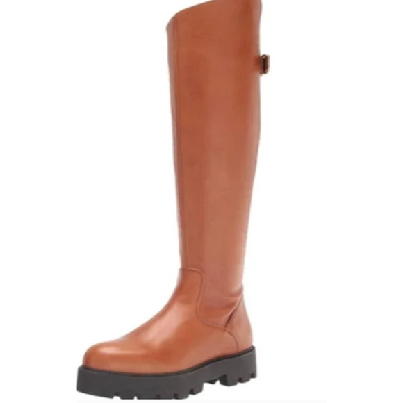 Franco Sarto Balinboot Tall Boots 7.5 NWOT Knee High Cognac Brown Leather Lug - Picture 1 of 12